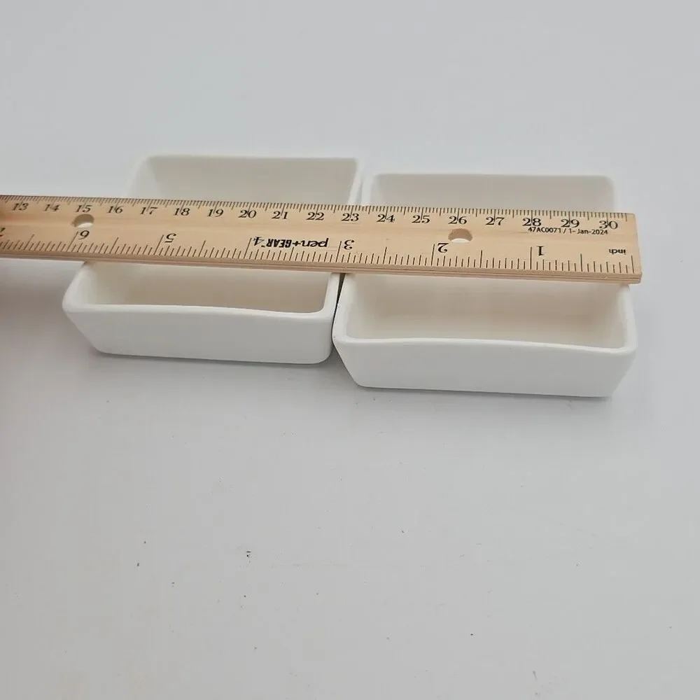 Set of 2 Crate & Barrel White Porcelain Square Ramekins Dip Condiment Bowls 3”